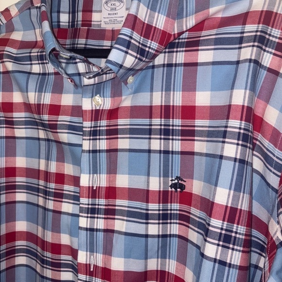 Brooks Brothers XXL Red White Blue Plaid Regent Collared Long Sleeve Shirt - Picture 3 of 7